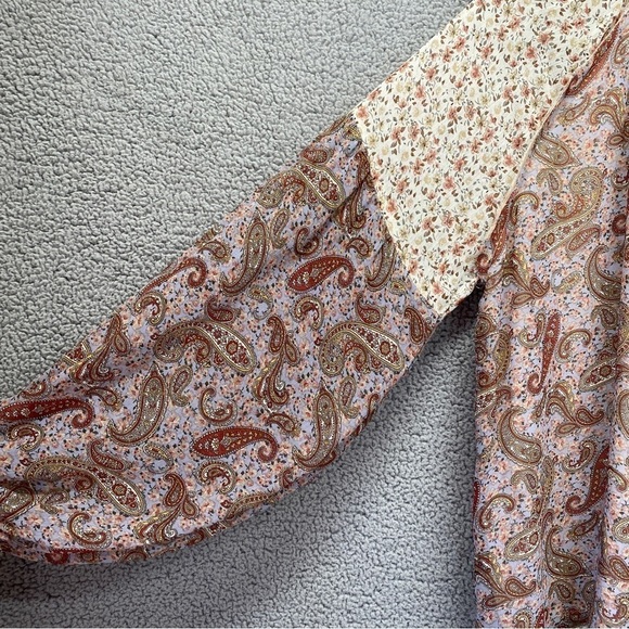 NEW Gimmicks Paisley Chiffon Henley Blouse Balloon Sleeve Sz L - Picture 3 of 12
